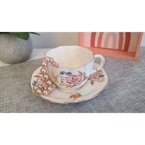 Vintage Taylor &‎ Kent teacup and saucer bone china, wild roses